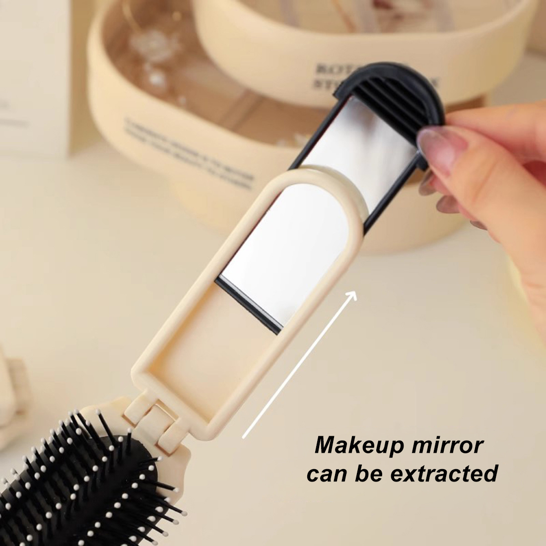 Mini Anti Static 2 in 1 Comb Folding Massage Mirror Set Air Bag Hair Comb Square Pocket Mirror Foldable Hair Brush Makeup Tool