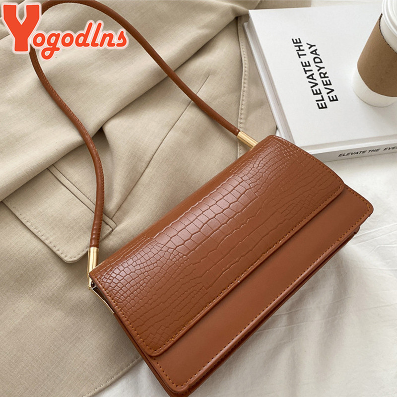 Yogodlns Winter New Alligator Pattern Shoulder BagWomen New Small Square Bag Designer Flap Armpit Bag Vintage Hand Bag