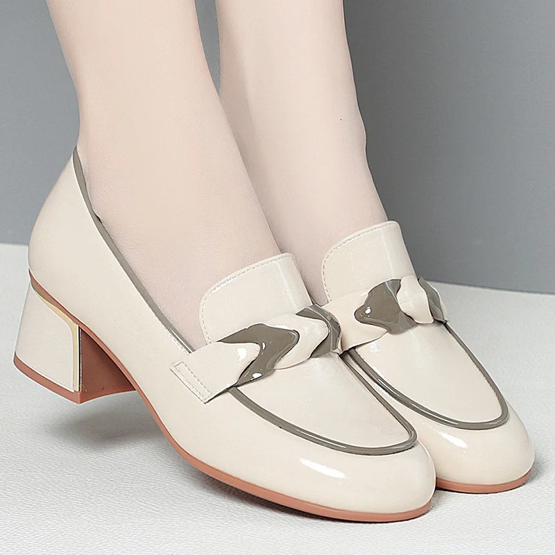 Spring Deep Mouth Thick Heel Loafers Women Autumn Soft Leather Shoes Slip-on Pedals British Style Fashion Shoes 241112