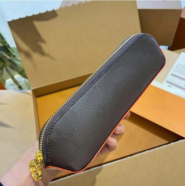 Classic Brown Flower Jewelry Storage Boxes Leather Zipper bag Designer Men Pen Bags Women Lipstick Eyebrow Pencil Bag Children's pencil case Best Christmas Gift