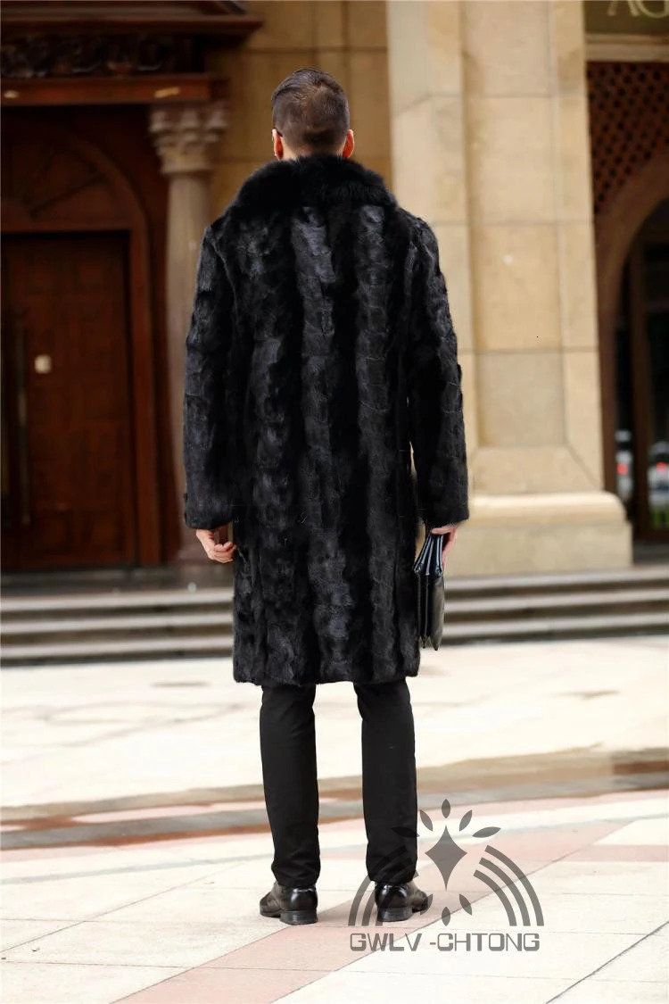 fashion mens truly natural mint fur coat big fox fur collar warm winter jacket outerwear customized in any size 241112