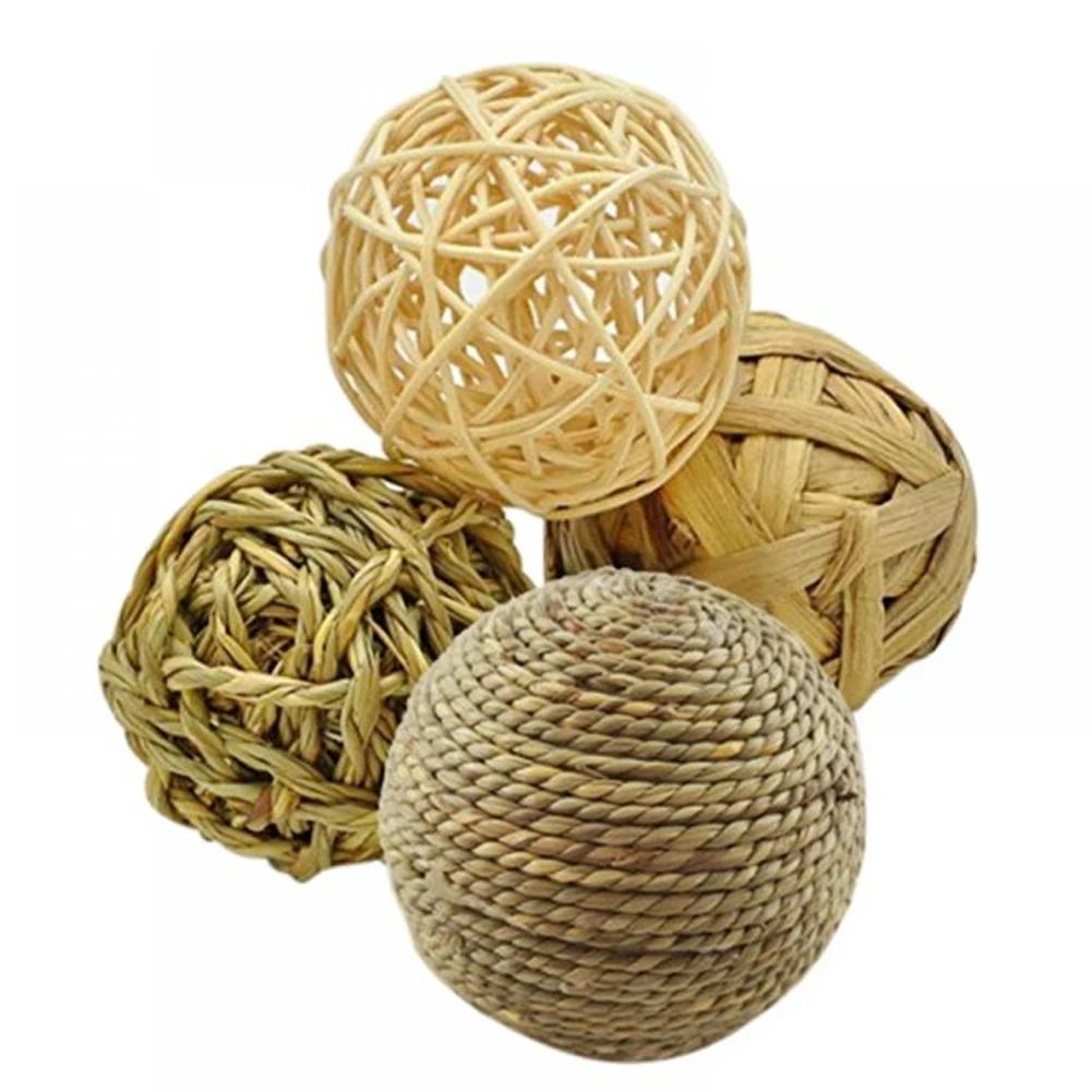 1pc Hamster Fun Pet Toy Ball Natural Guinea Pig Durable Woven Grass Rabbit Rolling For Small Animal Cage Accessories Chew Play
