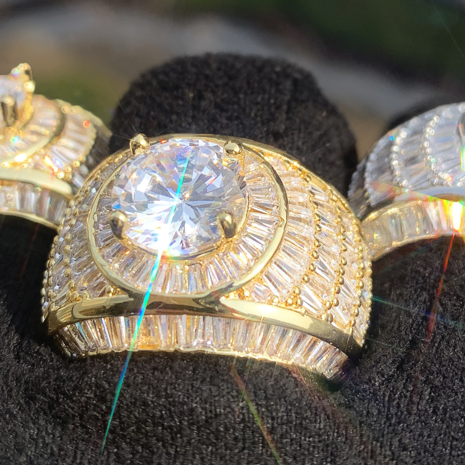 Hip Hop Casting Rings With Side Stones TopBling T Crystal Zircon Jewelry Men Gift Real Gold Plated