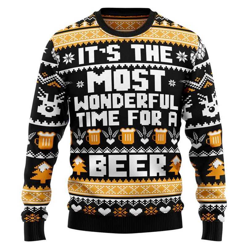 Beer Lovers Ugly Christmas Sweater For Men 3d Printed Xmas Pullover Hoodies New Year Women Kids Long Sleeve Loose Sweatshirt LX241113