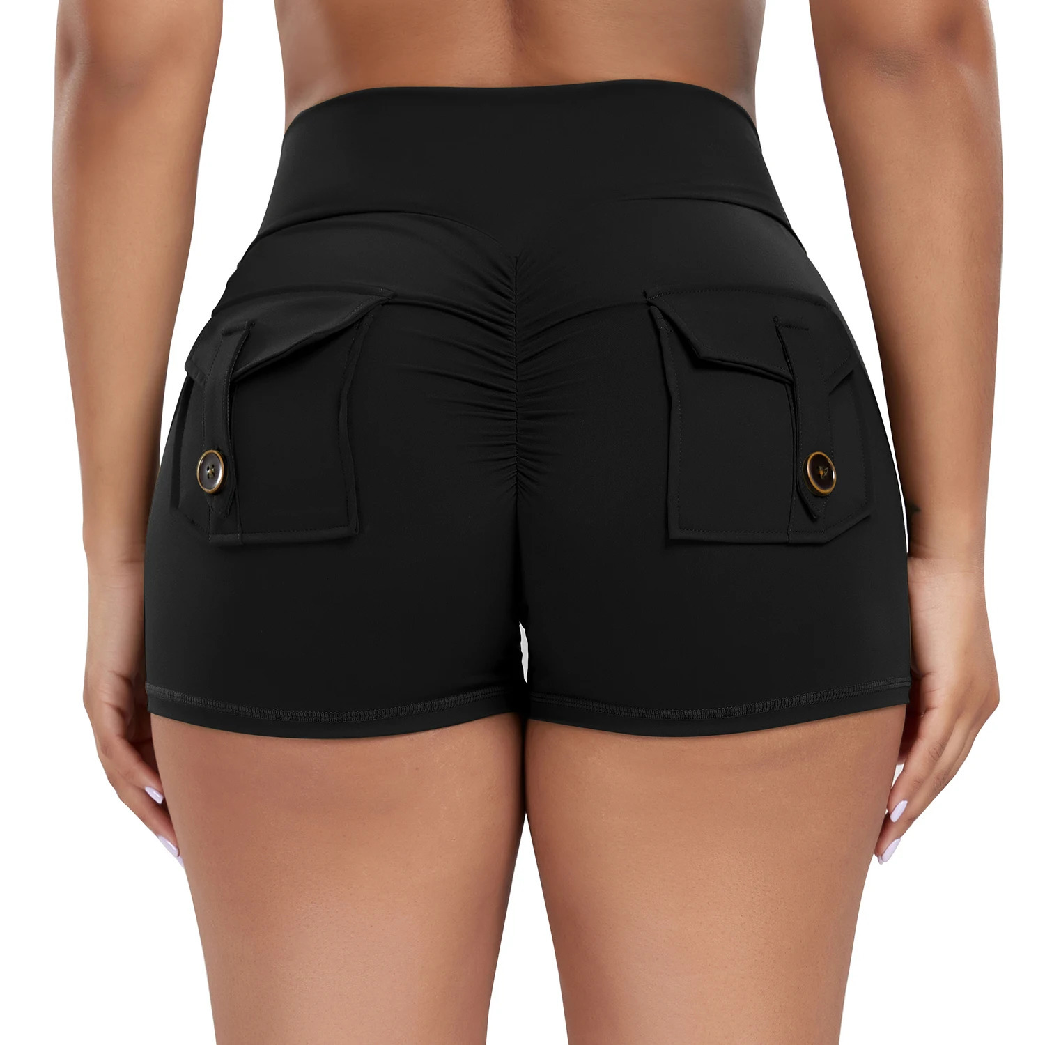 Women Pocket Yoga Shorts Cross High Waist Scrunch Butt Booty Fitness Athletic Gym Bottoms Sexy Quick Drying Workout Clothing 240401