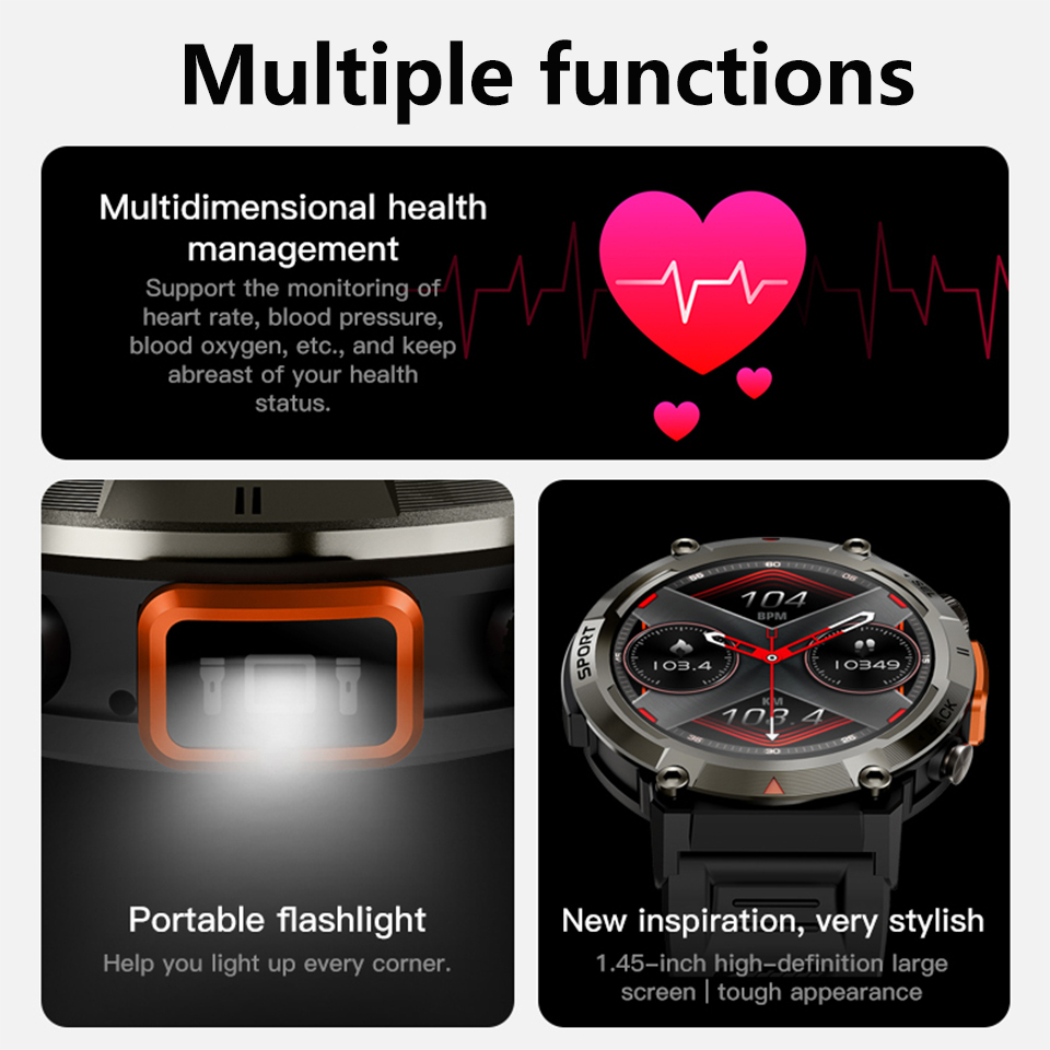 ddmysmile Smart 2024 Watch New 1.45 Inch 360*360 Pixel 300Mah Smartwatch Men Bluetooth Ddmysmile Call Bt5.0 With Flashlight Remote Camera Magnetic Smi