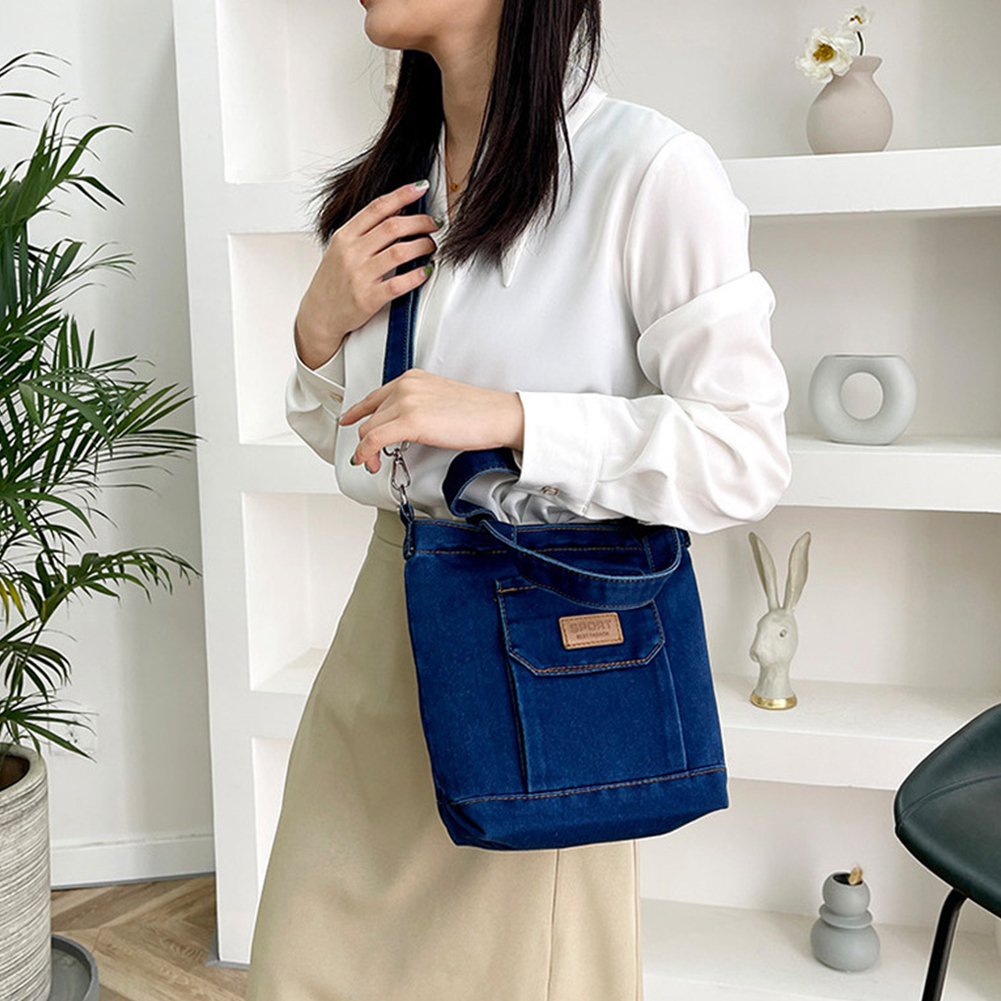 Women Casual Satchel Bag Denim Shopper Shoulder Handbag Adjustable Straps with Pockets Zipper Closure Daily Handbag and Purse