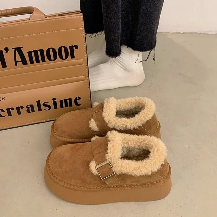Thick soled snow boots for women 2024 new winter women's shoes with plush and thick fur for cold insulation and warmth