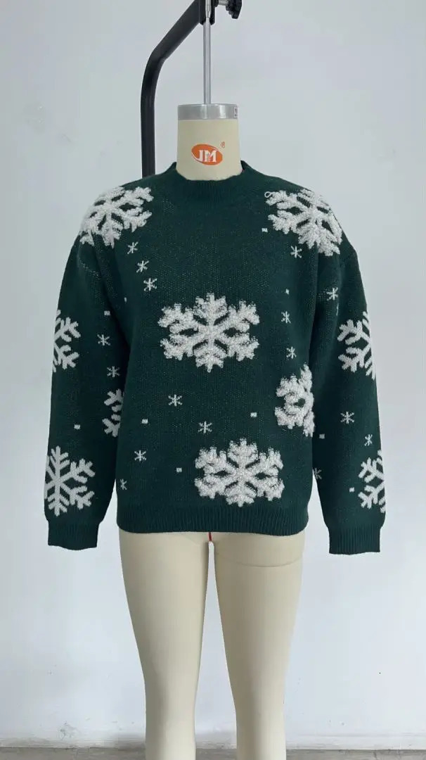 Winter Womens Christmas Sweater 3D Snowflake Printed Warm Thick Jumper Knitted Y2K Clothing Super Complete Set of Pulling Lines 241113