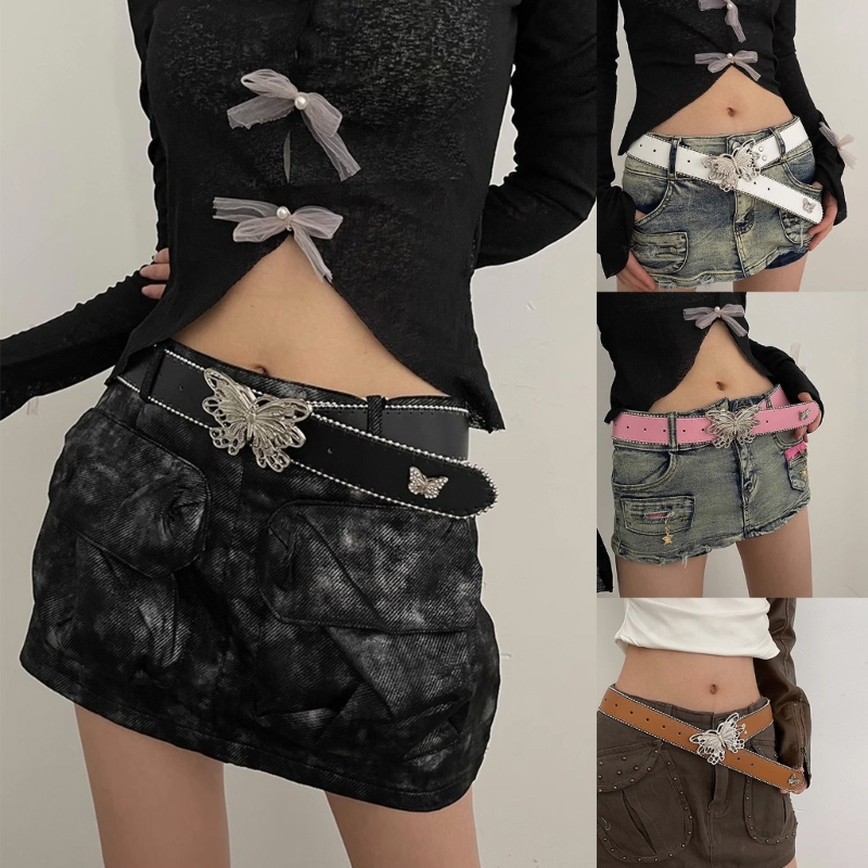 PU Butterfly Women Belt Buckle Waist Belt Subculture Pin ddmysmile Buckle Waistband Punk Y2k Jeans Pants Belt Hot Girl Accessories DXAA Smile