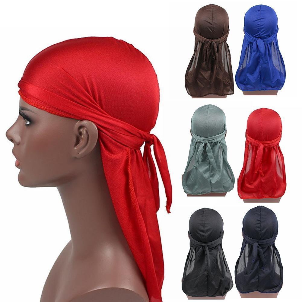 Hip Men Stretchy Cap Hop Du Doo Rag Durag Wigs Turban Bandana Headwear Solid Color Long ddmysmile Hat Tie Down Tail Hair Accessories Smile