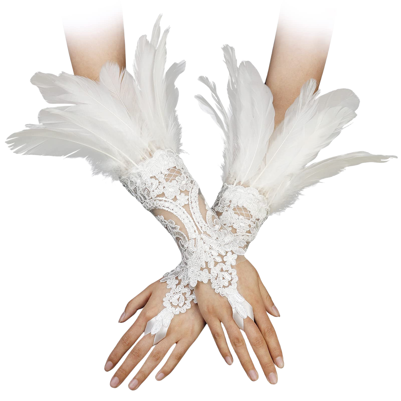 Punk Gothic Gloves Feather Wrist Cuff Carnival Stage Show Showgirl Natural Dyed Rooster Feather Arm Warmer Party Cosplay Costume