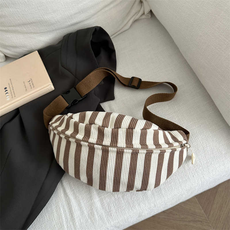 Vertical striped waist bag ins cute, fresh, simple, versatile crossbody bag for girls and girls, chest bag