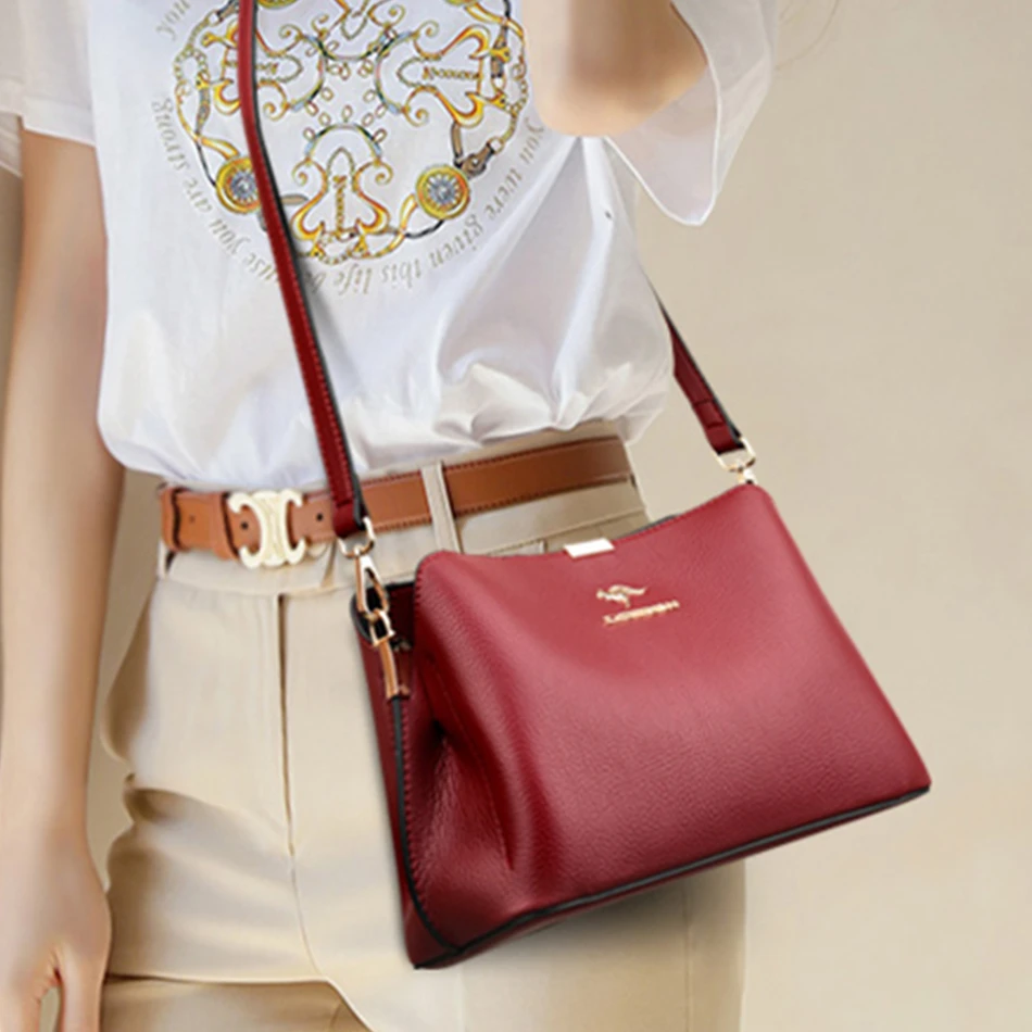 Solid Color Luxury Designer High Quality Leather Women's Handbag Purses Multifunctional Ladies Shoulder Messenger Bags Sac Femme