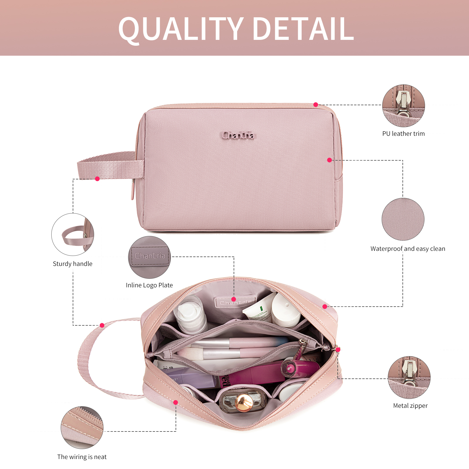 Chantria Travel Makeup bag Cosmetic Pouch Water-Resistant organizer Toiletry Bag with Ample Space Small and Durable for Women