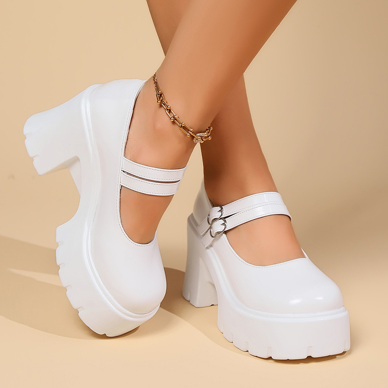Heels High New Chunky Mary Jane for Women 2024 Vintage Buckle Strap Platform Pumps Woman Pu Leather Thick Heeled Lolita Shoes 3c5b Platm