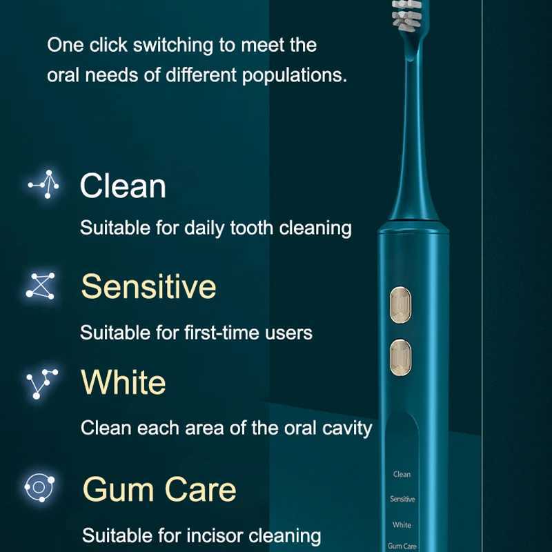 Toothbrush Sanitizer Ultrasonic Sonic Electric Toothbrush with UV Sanitization Inductive Charging for Adults Electronic Tooth Brushes 2pc Brush Heads 