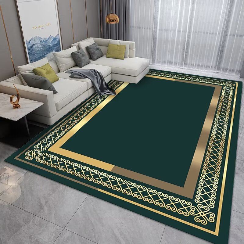 Luxury Gold Frame Carpets for Living Room Nordic Minimalist Geometric Sofa Area Rug Large Soft Non-slip Bedroom Carpet Floor Mat
