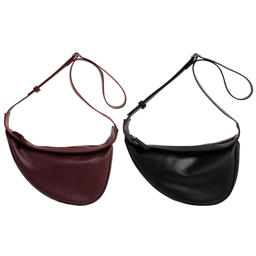 Women Crescent Shoulder Bag PU Leather Retro Underarm Bag Zipper Closure Solid Color Daily Bag for Ladies