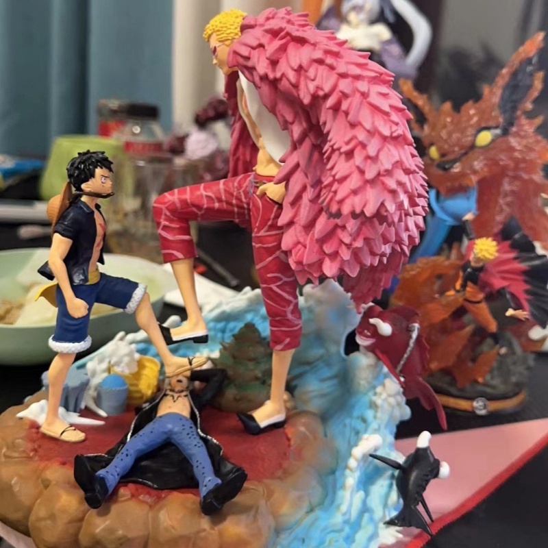 In Stock 21cm One Piece Luffy Anime Figure Donquixote Doflamingo Vs Luffy Figurine Pvc Statue Model Doll Room Ornament Toy Gift