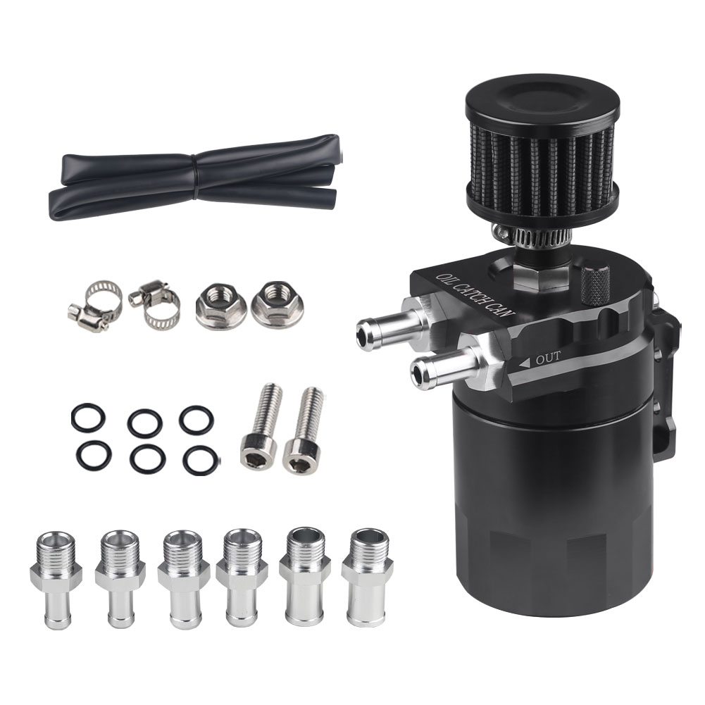 Universal Car Baffled Oil Catch Can Tank Kit with Breather 300ml Aluminum Polish Engine Air Oil Separator Tank Reservoir Kit