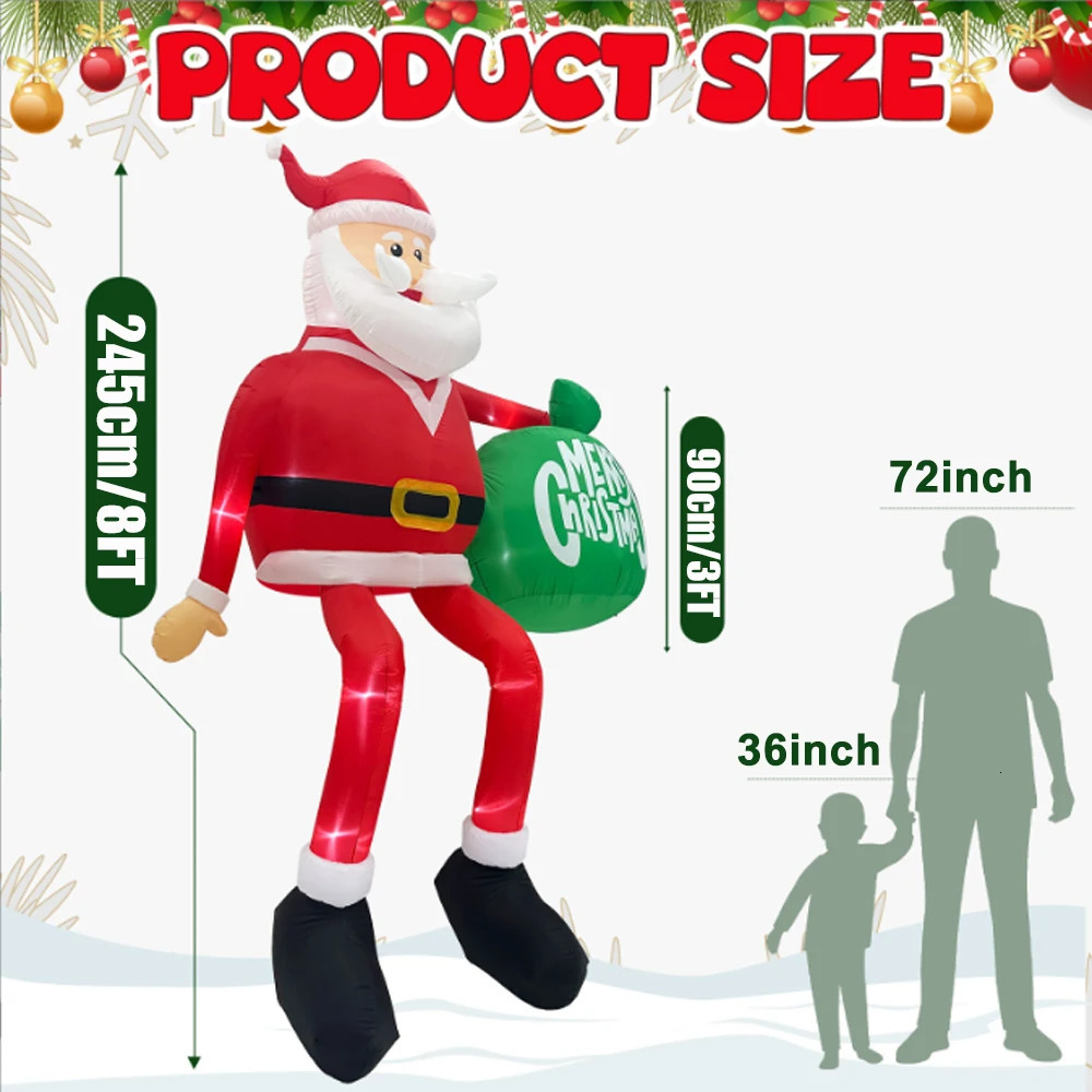 8FT Christmas Inflatables Climbing Santa Outdoor Decorations Inflatable with LED for Blow Up Yard Xmas w241113