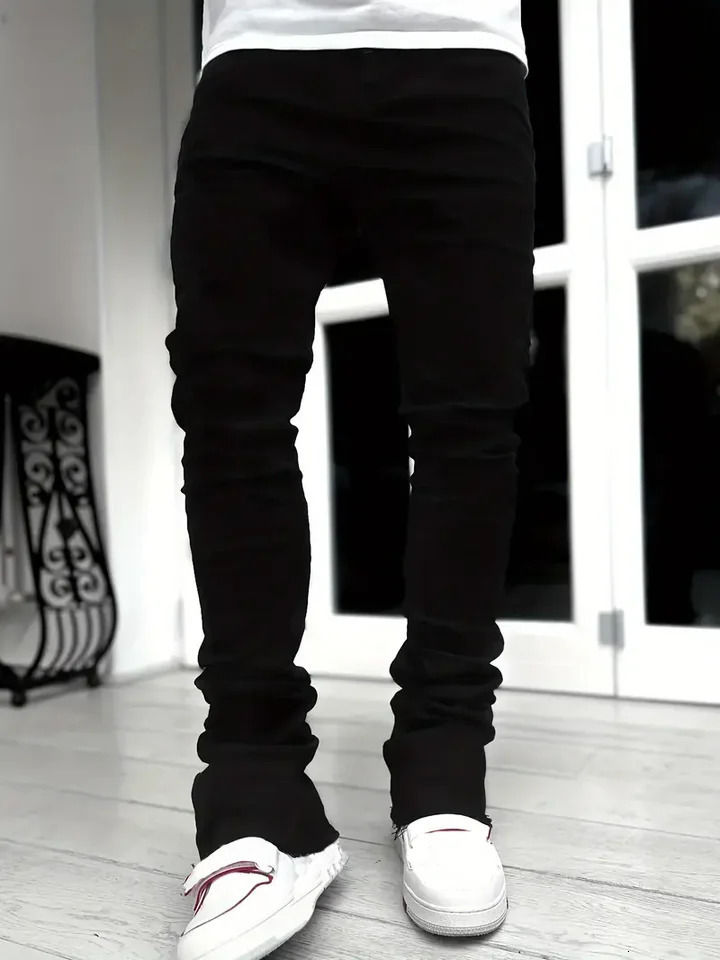 Black mens pants solid color elastic jeans street casual slim fit mens jeans retro washed plus size mens tight jeans 241113