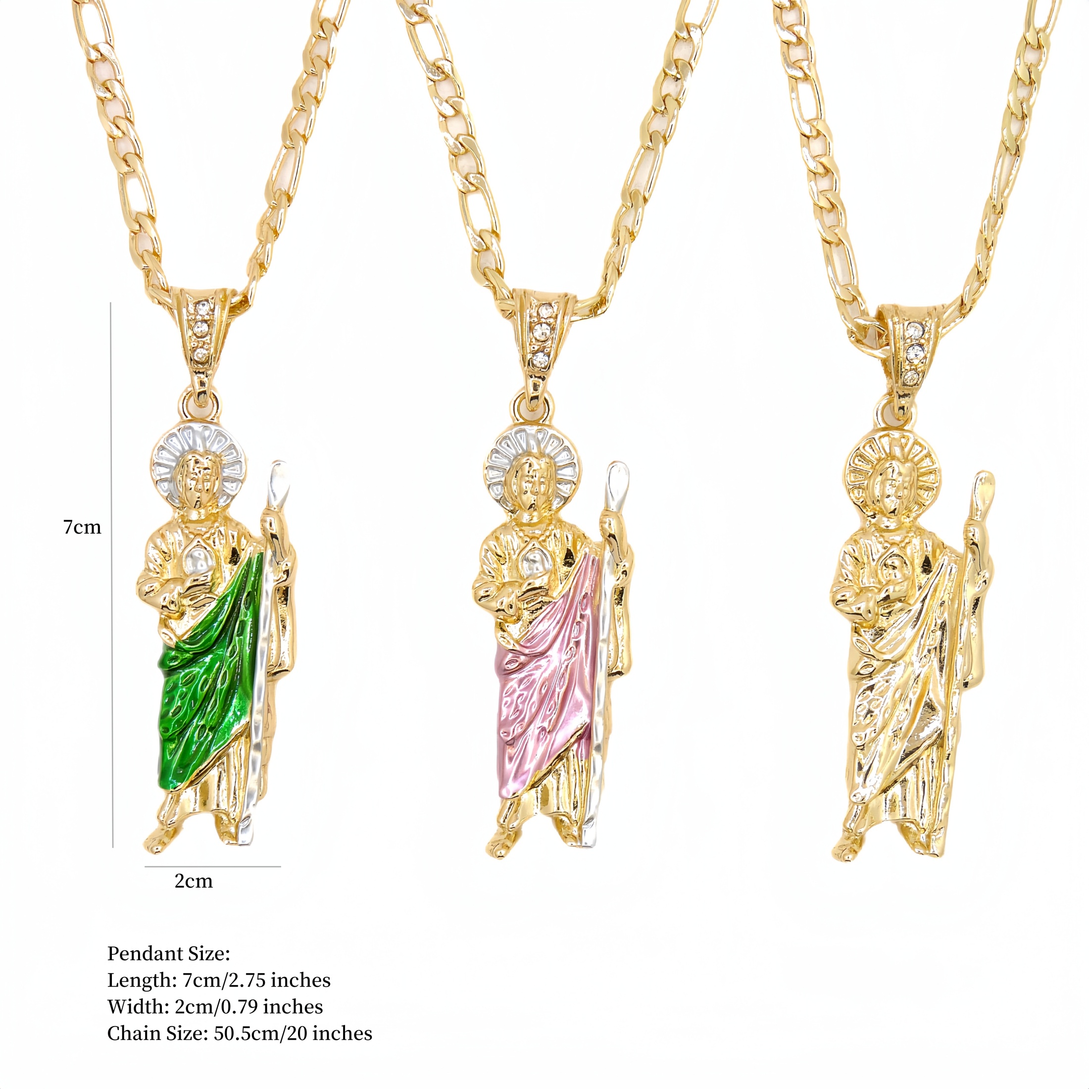 14K Gold Plated Figaro Chain Saint Jude San Judas Pendant Necklace