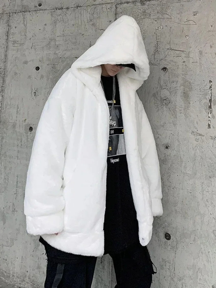 Gmiixder Street Clothing Mens Apron Jacket Thickened Sheepskin Coat Winter Fashion Enthusiasts Gothic Harajuku Fur 241113