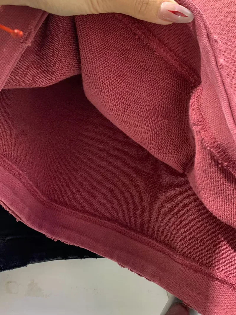 Men Women Wine Red Vintage Damaged Hole Hoodie Best Quality Oversized Classic Pullovers Hooded