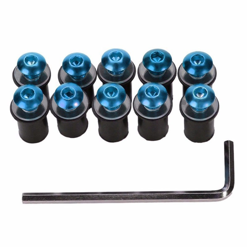 10PCS Motorcycle Windscreen Windshield Fairing Bolt Screw Kit Well Nuts M5 15mm