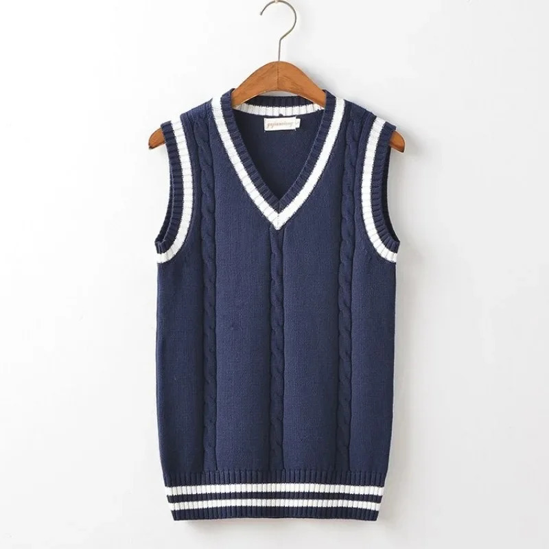 Striped White Knitted Sweaters for Men Blue Sleeveless Man Clothes V Neck Vest Red Waistcoat Jumpers Sweat-shirt Cigaret Cotton 241113