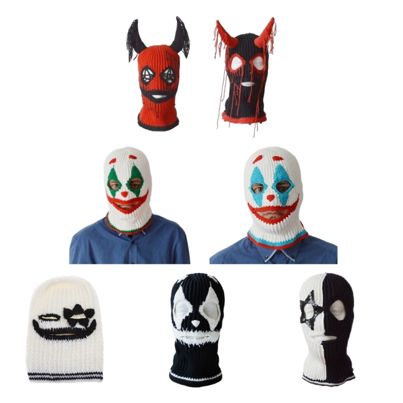 Balaclava Hat for Adult Autumn Winter Knitted Hat Winter Mask Photography Props Terrifying Ghost Knitted Balaclava