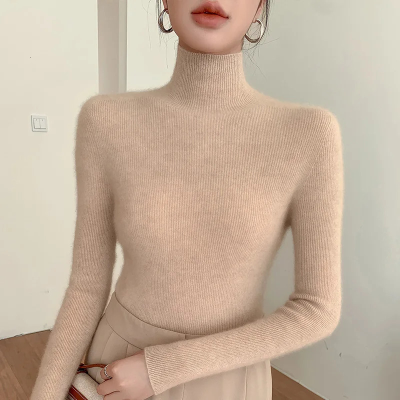 Womens Turtle Neck Basic Cashmere Sweater Autumn and Winter Pulling 100% Merino Wool Knitted Womens Soft and Ultra Thin Knitted Top 241113