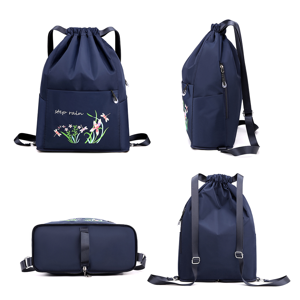 with Embroidered Women Backpack Zipper Pocket Floral Print Backpack Waterproof Large Cinch Bag Multifunctional Sports Gym Bag smile