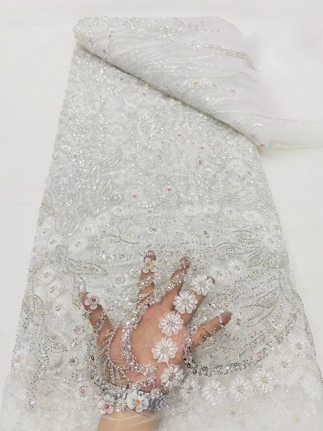 Latest Tulle Lace Fabric, African Embroidery, Guipure Sequins, Wedding Party Dress, Beaded, High Quality, DP0147 , 2024