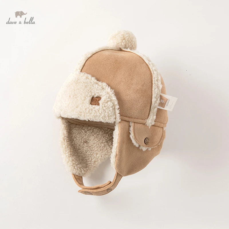 Dave Bella Baby Ear Protection Beanies Infant Plush Earflaps Cap Winter Warm Hat Kids Girl Boy Soild Bonnet DB4223578 241112