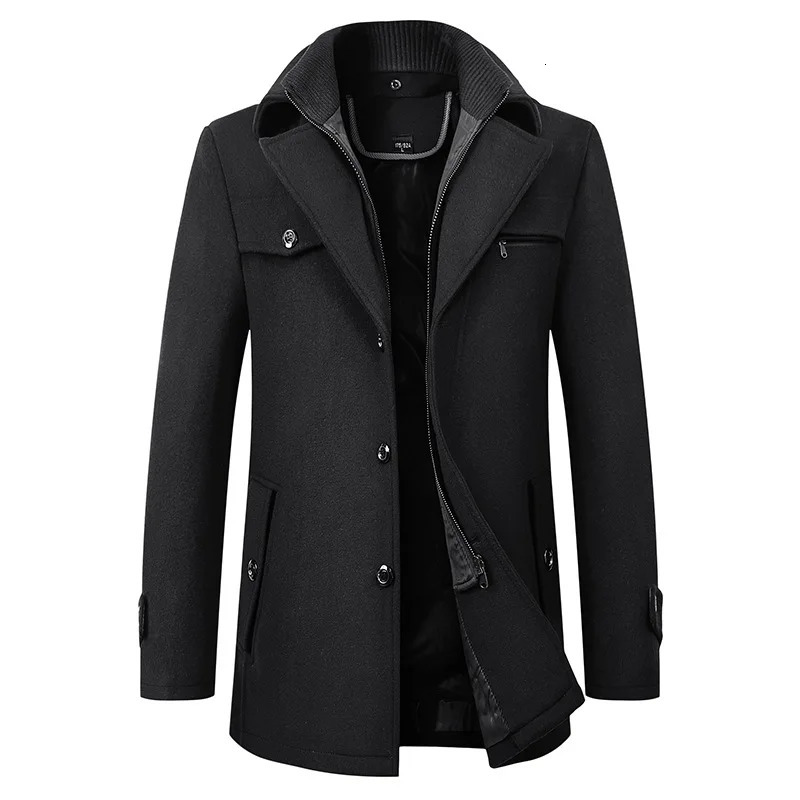 2024 Autumn Winter Middle-aged Coat Men Fashion Double Collar Cold-resistant Business Overcoat Thickened Wool Coat Men Clothing 241113