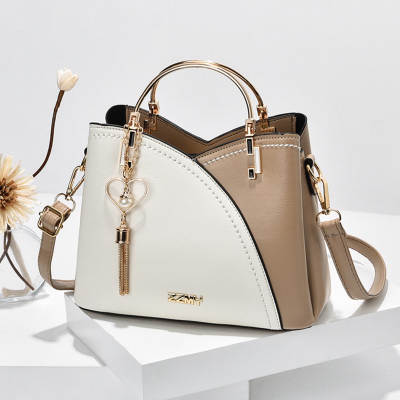 High Quality Color Block Satchel Bag Trendy Metal Tassel Decor Crossbody Bag Women's Leather Shoulder Bag for Women Hand Bags