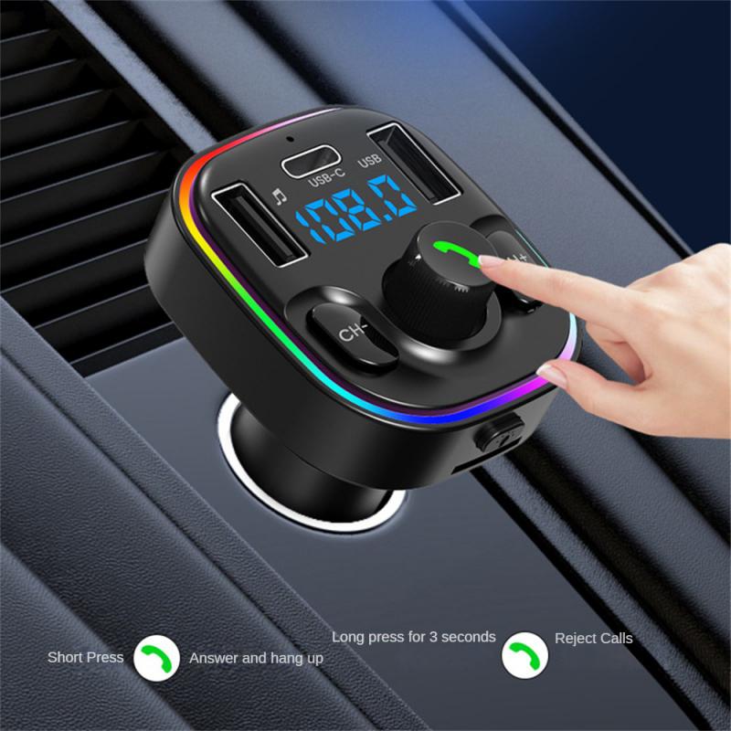 Car Bluetooth 5.0 Transmitter Handsfree Audio Mp3 Player Adapter USB 22.5W Quick Charging Type-C Fast Charger FM Modulator smile