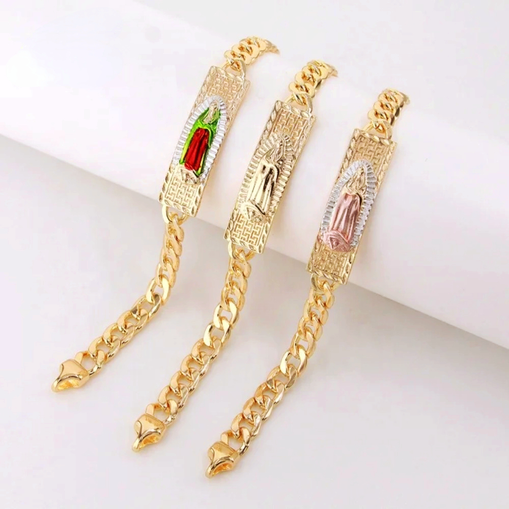 Ruixi 14K Gold Plated Tri-Color Religious St. Jude St. Jude Virgin Mary Jewelry Men's and Women's Bracelet Gift Commemoration