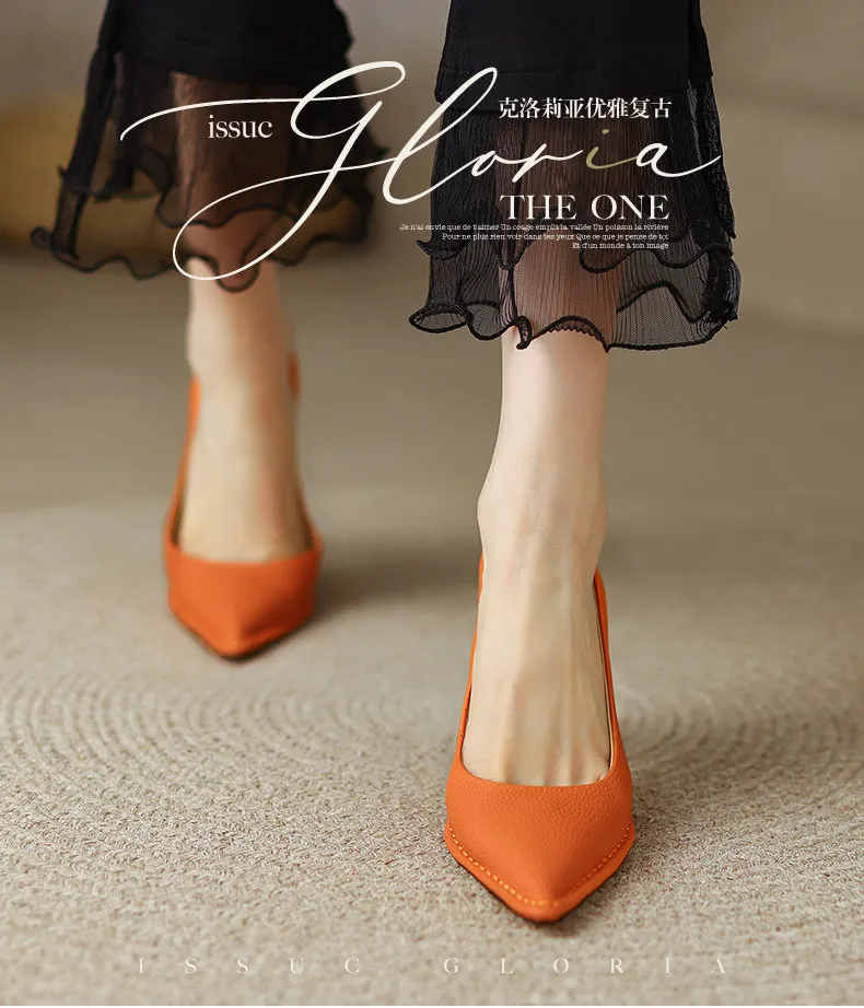 New Soft Leather Solid Candy Color Single Women's Simple New Pointed Toe Comfortable High-heeled Shoes Women e174
