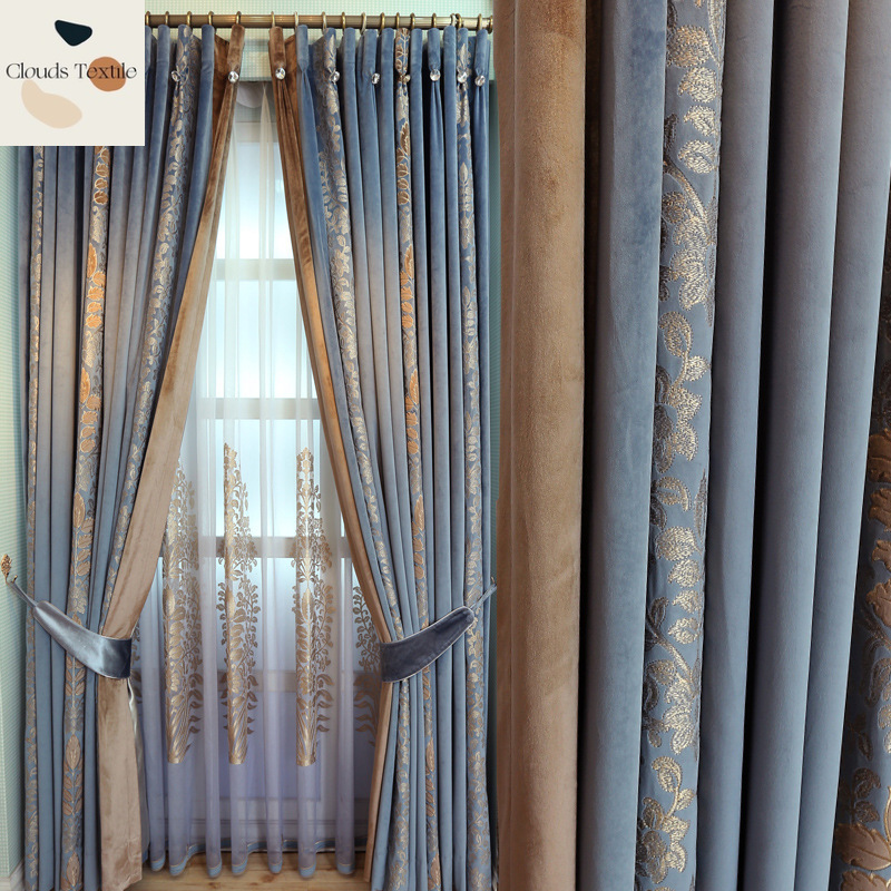 Velvet Embroidery Blackout Curtains for Living Dining Room Bedroom Fabric Gauze European French Bedroom Room Curtain Fabric