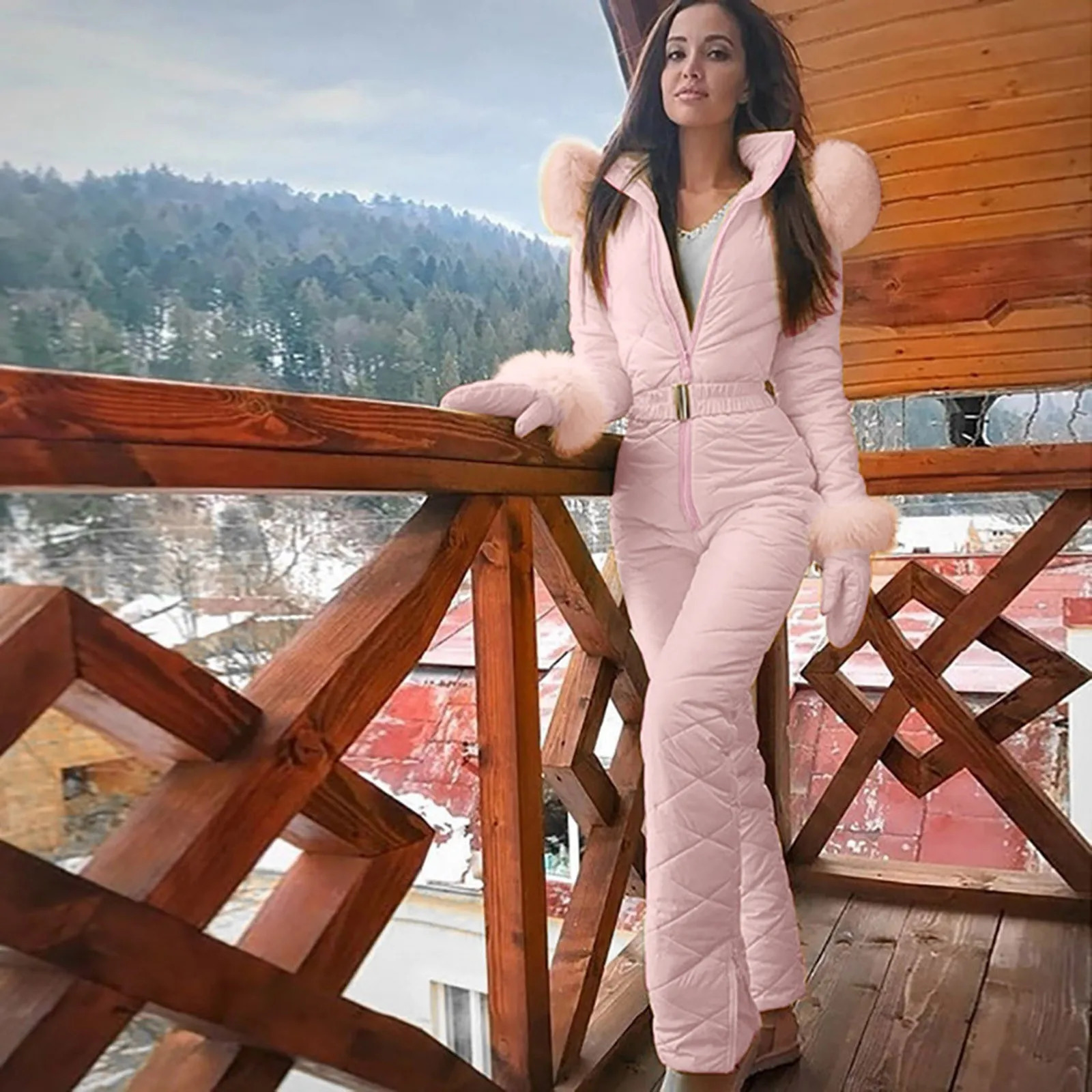 Women Fashion Casual Thick Snowboard Skisuit Outdoor Sports Zipper Ski Suit Thicken Super Warm One Piece Snowsuit 241113