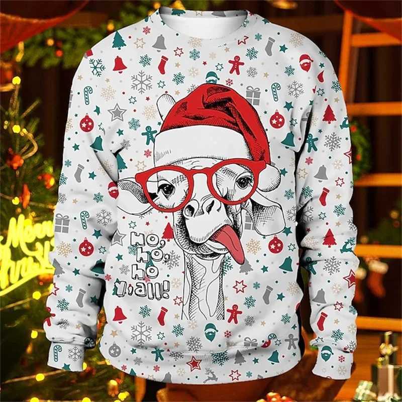 3D Print Christmas Funny Animal Sweatshirts Costume For Men Women Round Neck Pullover Cat Dog Graphic Hoodie Unisex Sudaderas LX241113