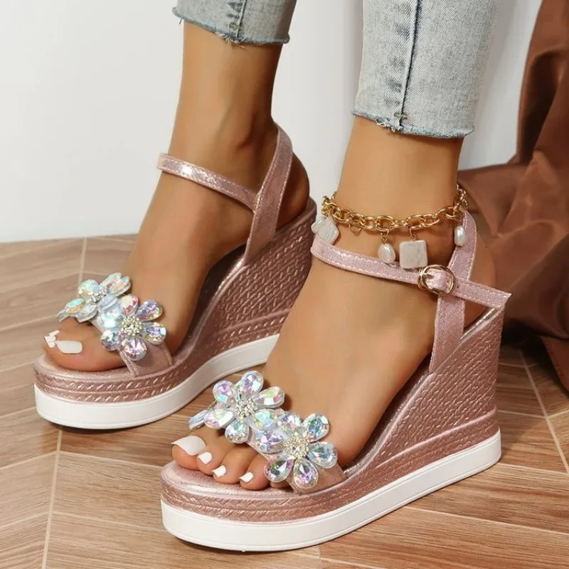 Women Summer Wedge Heel Sandals Platform Sandals Strap Open Toe Chunky Bottom Casual Shoes 2024 Gold Silver Pink Sandals 240401