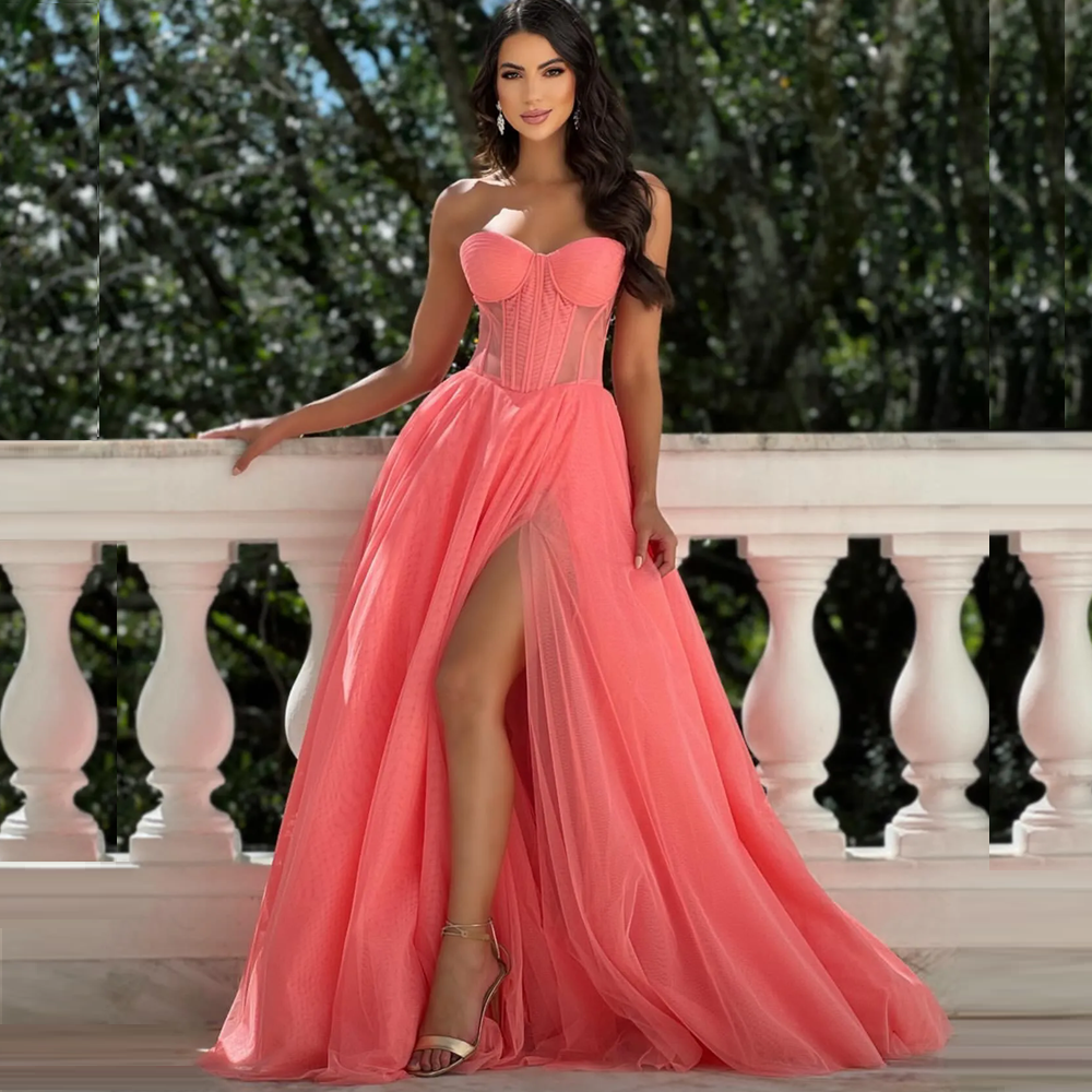 Orange Plus Size Evening Dresses High Slit Puffy Shoulder Short Sleeves Mermaid Prom DresesAfrican Women Reception Gown 01