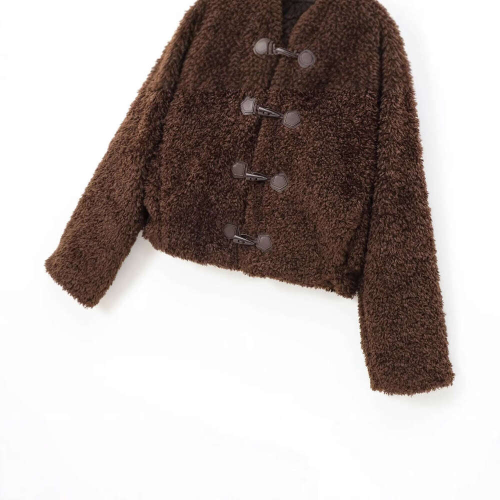 shanshi fur coat women cow horn buckle imitation fur women's style new hooded single row jacket