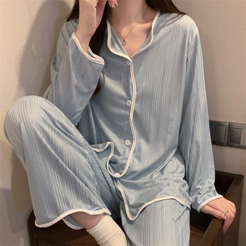 Conjuntos de Pijama con volantes para mujer, ropa de dormir Rosa dulce, Primavera