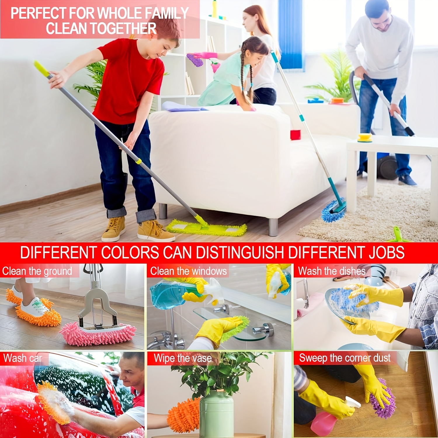 2/4/8/12Pcs Random Color Dust Remover, Mop Socks Ladies Men Kids Feet, Microfiber Dust Hair Cleaner Reusable & Washable.